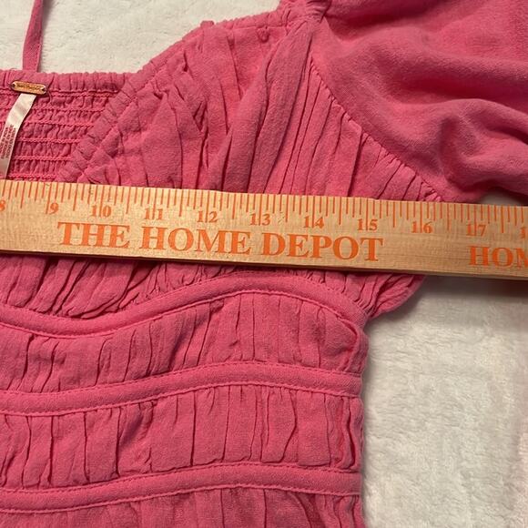 Free People Pink Chloe Smocked Tie Back Crop in Aurora Pink OB1410102 Size Small - Picture 9 of 11